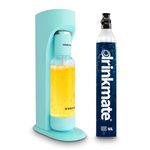 Drinkmate OmniFizz Sparkling Water Maker & Soda Streaming Machine | Carbonates Any Drink | STARTER KIT | Includes One 60L CO2 Cartridge + One BPA-Free Bottle (Arctic Blue)