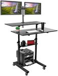 Mount-It! Mobile Computer Cart, Portable Desk on Wheels - 40" Wide Tabletop, Height Adjustable Workstation up to 64" Tall with Dual Monitor Mounts up to 72", Rolling Computer Desk, Screens 27", Black