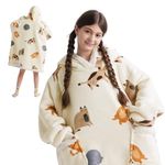 Bedsure Kids Blanket Hoodie, Cat Blanket Hoodies for Kids Sherpa as Gifts for Daughter Girls Boys, Kids Wearable Blanket Hoodie - Light Beige Cat