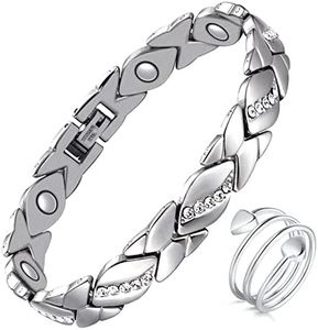 Jecanori Ultra Strength Magnetic Bracelets for Women, Copper Rings for Women, Stainless Steel Magnetic Bracelet for Women with Crystal, Jewelry Gifts with Size Adjustment Tool