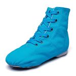 Msmushroom Canvas Women's Lace-up Jazz Dance Boots Blue,12 M US