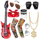 Dreamtop 11Pcs Rockstar Fancy Dress Rockstar Costume Rock Star Heavy Metal Accessories Punk Accessories Rocker Costume Set for Women Men Kis 80s Party Carnival