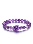 Jovivi Amethyst Crystal Beaded Bracelet for Women,Natural Gem Semi Precious Reiki Healing Crystal Energy Quartz Bracelet,Handmade 8mm Round Stone Beads Stretch Bracelet, Stone, no gemstone