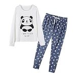 MyFav Women's Sleepwear Long Sleeve Top and Pants Pyjama Set Panda Print Nighty,Blue,L