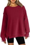 Zeagoo Fall Jackets For Women 2024 Long Sleeve Fuzzy Fleece Sherpa Coat Lightweight Soft Warm Crewneck Sweatshirt With Reverse Seam,Wine Red,Xl