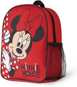 Disney Kids Backpack, Travel Rucksack with Water Bottle Pocket for Nursery or Preschool, Red Minnie, One Size