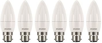 SYLVANIA Candle LED Light Bulbs, Frosted, B22, 8W, 806 Lumens, 60W Equivalent, Warm White 2700K - 6 Pack