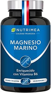 Magnesio Marino con Vitamina B6 | Alivio Calambres Cansancio Fatiga Potente Suplemento Articulaciones Huesos Piel Energía Deportistas | 120 cápsulas Cura de 4 Meses |Hasta 300mg/día