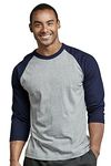 TOP PRO Men's 3/4 Sleeve Casual Raglan Jersey Baseball Tee Shirt, Gray / Navy, X-Large