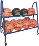 Champion Sports Two Tier Basketball Storage Rack Cart with Swivel Caster Wheels, 12 Ball Capacity (Blue)