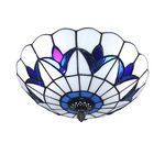 Skyweel 12 Inch Vintage Chandeliers Light Tiffany Style Stained Glass Ceiling Light Stained Glass Flush Mount Ceiling Lighting Fixtures (12 Inch WBC)