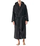 DAVID ARCHY Men's Hooded Coral Fleece Velvet Robe Full Length Bathrobe(Black-Coral Fleeced,L)