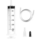 Large Syringe, 250ml Reusable Liquid Syringes with 1m Tube Large Capacity Plastic Syringe Individual Package for Laboratory Measuring, Garden, Industry, Oil or Glue Applicator, Pets Feeding