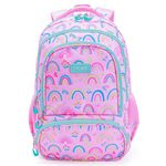 Moonmo Backpack for kids Backpack for Elementary Students, Waterproof Preschool School Bag, Pink Rainbow, L, School Backpack