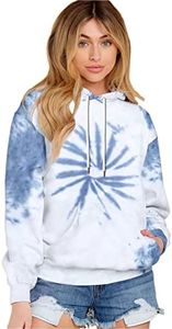 GLAM Tie Dye Hoodies for Women - Pullover Tie Dye Lightweight Sweatshirt with Ties - Size S to XXL, Blue, XX-Large