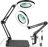 HASTHIP® 10X Magnifying Glass with Light and Stand, 2-in-1 Desk Magnifying with Light, 5 Color Modes, Brightness Stepless Dimmable LED Lighted Magnifier Hand Free Magnifier Lamp for Close Work/Reading