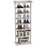 HOME BI Narrow Shoe Rack, Double Rows 7-Tier Wood Shoe Shelf, Vertical Shoe Storage Cabinet, Shoes Organizer Perfect for Narrow Closet, Entryway, Hallway, Bedroom, White