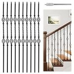 Muzata 10pack 44'' Wrought Iron Balusters for Staircase Interior Exterior Deck Black Double Basket Twist Hollow Metal Spiral Balusters Spindles Decorative Stair Parts, WT05