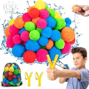 100 Pcs Reusable Water Balls Launcher with 2 Slingshot, 3.5” 2.5” Socker Water Balloons for Outdoor Toys, Water Toys for Kids Adults Boys Girls, Summer Water Bombs Splash Ball for Pool Beach Backyard