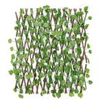 Go Hooked Artificial Expanding Wood Fence Trellis Artificial Plant Garden Green Wall Leaf Ivy Wood Fence for Home Decor Garden Decor Restaurant Decor (60 x 20 Inch, Pack of 1)