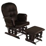 Costzon Nursery Glider with Ottoman, Upholstered Comfort Glider Rocker with Padded Cushion, Storage Pocket, Solid Wood Base, Rocking Chair Nursery for Breastfeeding, Maternity, Napping (Brown)