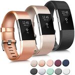 Tobfit Sport Band Compatible with Fitbit Charge 2 Bands, Adjustable Replacement Sport Strap Wristband for Fitbit Charge 2 Smartwatch Heart Rate Fitness Wristband Small Large (#Classic 3 Pack: Black+Gold+Rose Gold, Large)