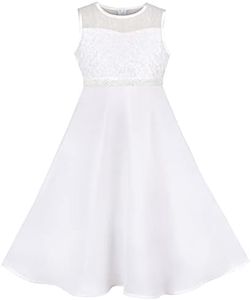 Sunny Fashion Girls Dress Formal White Chiffon Lace Sequin Baptism Wedding Bridesmaid 14 Years