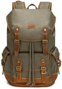 Rntifo Waxed Canvas Crazy Horse Leather Backpack for Men, 15.6 Rucksack