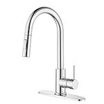 Tohlar Chrome Kitchen Faucets with Pull Down Sprayer, Single Handle Kitchen Sink Faucet Modern Staninless Steel Kitchen Faucet with Deck Plate, Chrome