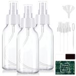 Glass Spray Bottles 4 oz, 3 Pack Small Clear Spray Bottle for Hair Empty Refillable Sprayer Container with Silver Top, Labels, Funnel, Lids, Pipettes Travel Pocket Size