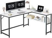 CubiCubi L Shaped Desk, 55.1 inch Corner Computer Desk with Storage Shelves, Home Office Desk with Bookshelf for Writing Gaming Study, White