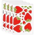 Abeillo 92 Pcs Strawberry Stickers, 4 Sheets Waterproof Strawberry Wall Stickers for Girls, Removable Strawberry Party Decals for Bedroom, Kitchen Decorations