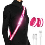 LED Reflective Running Gear High Visibility Reflective Belt Sash with Armband for Walking at Night,Adjustable Running Safety Gear Light Up Running Belt for Runners Walkers Men Women (Pink)