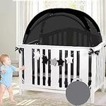 CATECASE Baby Safety Pop up Crib Tent | Premium Crib Net to Keep Baby from Climbing Out | Upgraded Mesh Fabric | Protect Your Baby from Falls | Unisex Infant Crib Tent Net (Black)