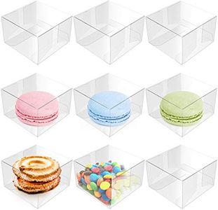 Nicunom 100 Pack Clear Macaron Boxes, Plastic Favor Boxes, 2.17" x 2.17" x 1.38" Bakery Boxes Candy Containers for Chocolate Cake Desserts Cupcakes Cookies Muffins Party Favors Packaging