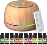 ASAKUKI Ellipse Aromatherapy Diffuser & 10 Essential Oils Set, Diffuser Ultrasonic Diffuser Cool Mist Humidifier with Remote, 4 Timers, 15 Colors Light Waterless Auto Off for Large Room Office-Yellow