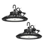 G GJIA Upgraded 150W LED High Bay Light 22500LM 5000K Commercial Lights 150LM/W 0-10v Dimmer UFO High Bay LED Light IP65 Warehouse Workshop ETL Listed 6' Cable(2 Pack)