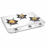 Vidiem Gas Stove S3 225 A Tusker (Silver) | Stainless Steel 3 Burner Gas Stove | Manual Ignition | Safety, Reliability, High Efficiency | ISI Certified | 5 years warranty