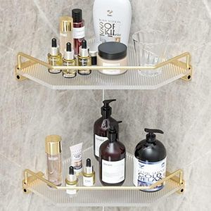 SHUAIAIW 2-Pack Acrylic Corner Shelf for Bathroom Shower Organizer, Shampoo Holder Shower Shelf for Inside Shower/Bathtub, Wall Mounted Shower Caddy Shelf No Drilling (Gold)