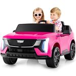 Costzon 2 Seater Ride on Truck, 24V Licensed Cadillac Kids Car Electric Vehicles w/Remote Control, 3 Speeds, LED Lights, Horn, Music, Story & 4-Wheel Spring Suspension, Ride on Car Toy for 3+ (Pink)