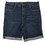 Plus Size Women Slim FIT Stretchable Denim Shorts (Bermuda) with Folded Bottom - HIGH Rise - Faded Dark Blue Color - Waist Size (S) 28" to (9XL) 50" inches (9XL)