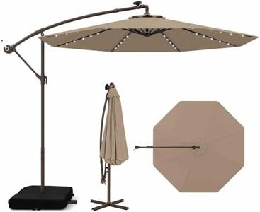 Costway 3m Hanging Offset Umbrella with 32 LED Lights, Solar Panel Batteries, Sand Bag, Water-proof Canopy, Outdoor Patio Umbrella for Yard, Garden, Poolside, Patio (Coffee)