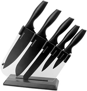 Kairos 5Pcs Kitchen Knife Set with Stand, High Carbon Stainless Steel, Professional Chef Knife Set for Kitchen, (Black) Pack of 5