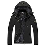 R RUNVEL Womens Waterproof Coat Winter Warm Fleece Ski Jacket with Hood Windproof Camping Hiking Coat Outdoor Mountain Walking Skiing Jackets and Coats Black UK 14