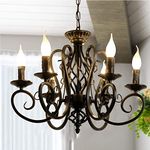 Ganeed Black French Country Chandelier,6 Lights Farmhouse Candle Iron Chandeliers,Vintage Metal Pendant Light Fixture for Kitchen Island,Dining Room,Bedroom