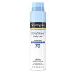 Neutrogena Ultra Sheer Body Mist Sunscreen Spray Broad Spectrum SPF 70, Lightweight, Non-Greasy & Water Resistant, Oil-Free & Non-Comedogenic UVA/UVB Sunscreen Mist, 5 oz