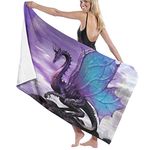 JASMODER Dragon Fantasy Purple Microfiber Beach Towels Oversized for Bathroom Quick Dry Bath Towel for Women Men