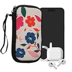 kwmobile Neoprene Sleeve for Smartphone Size M - 5.5" - Shock Absorbing Pouch Case - Protective Phone Bag - Colorful Flowers Dark Pink/Dark Blue/Cream