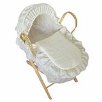 Cuddles Collection Dolls Moses Basket Cream Embroidery Anglaise with Stand