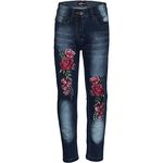 A2Z 4 Kids Girls Stretchy Jeans Roses Embroidered Denim Pants Comfortable Lightweight Trendy Stretchable - Girls Jeans JN26 Dark Blue 9-10